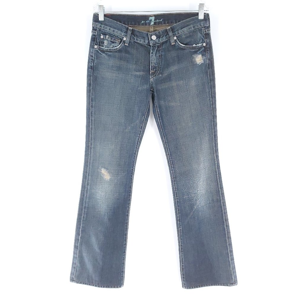 7 For All Mankind Women Jean Low Rise Boot Blue Size 28 (30x32) - made in USA